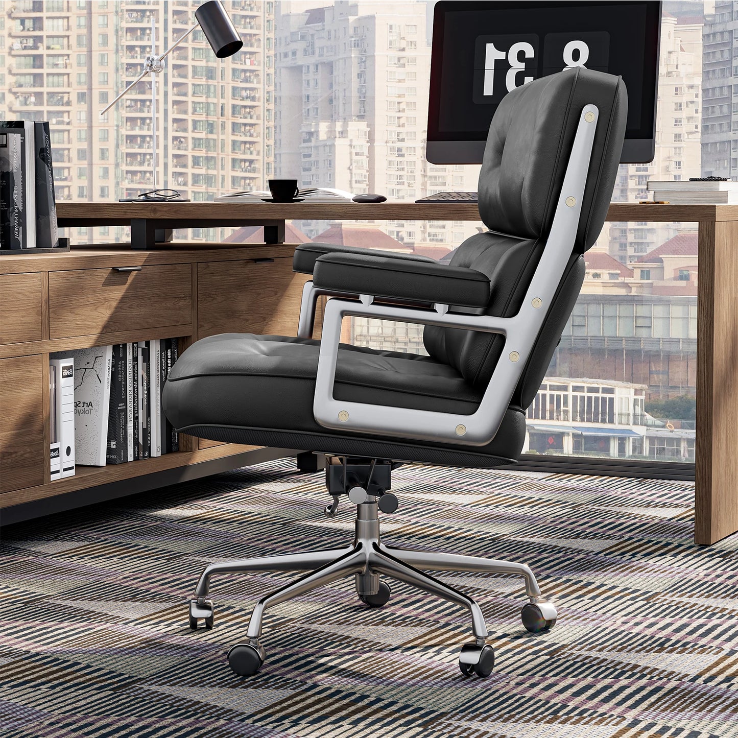 Genuine Leather Office Chair With Armrests For Home Office
