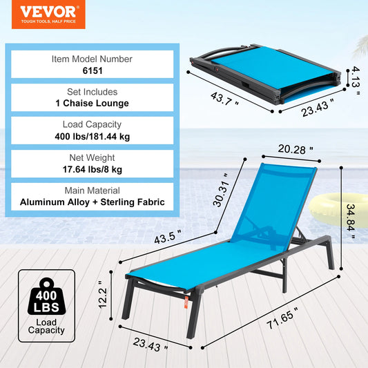 Outdoor Aluminum Chaise Lounge Chair Folding Pool Recliner