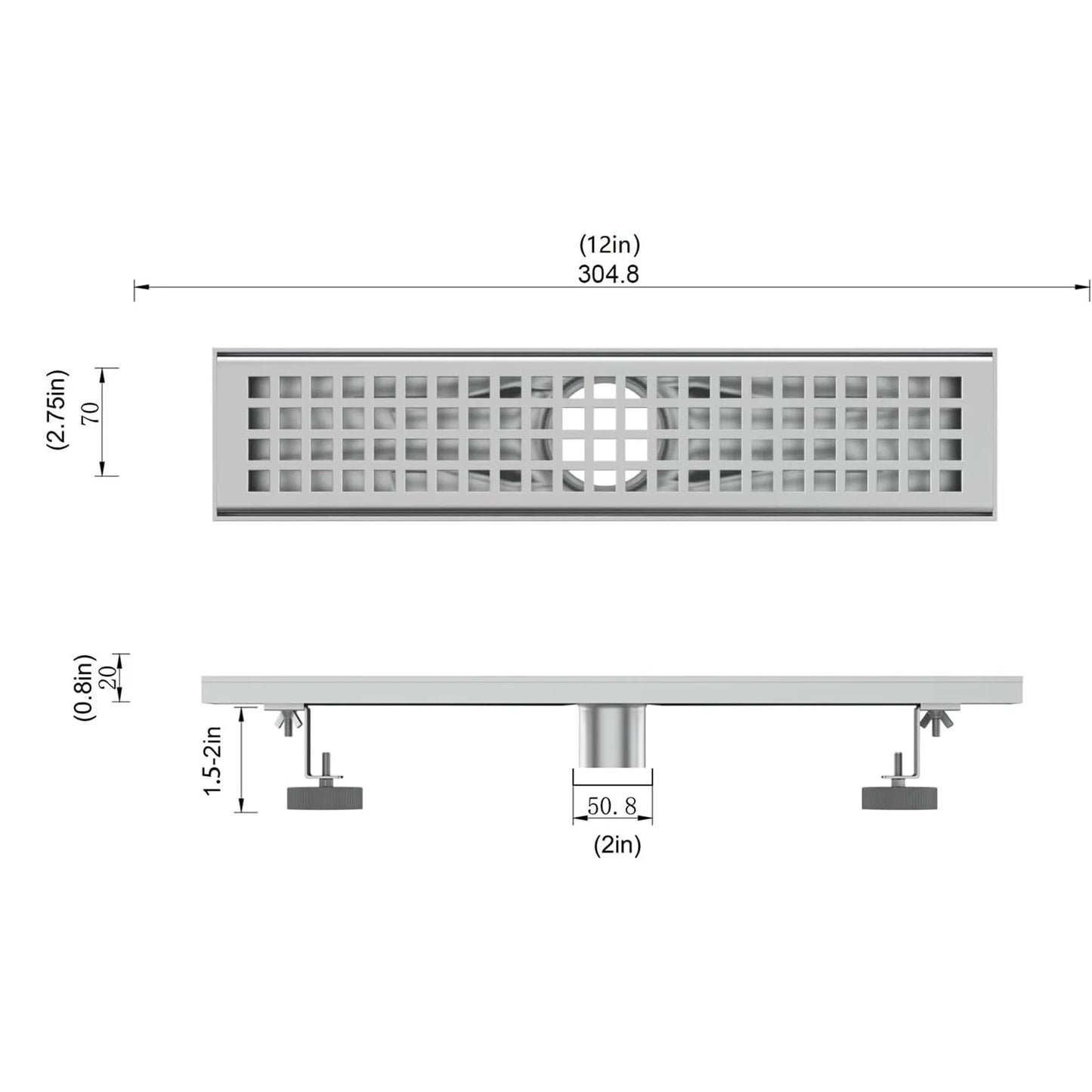Removable Quadrato Pattern Shower Drain in Stainless Steel