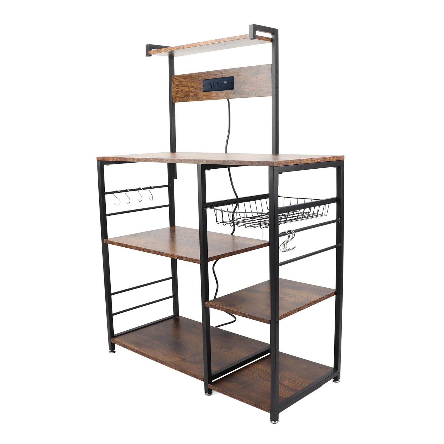 Kitchen Bakers Rack Steel Wood Multi Tier Microwave Oven Stand Coffee Bar Station Kitchen Utility Storage Shelf