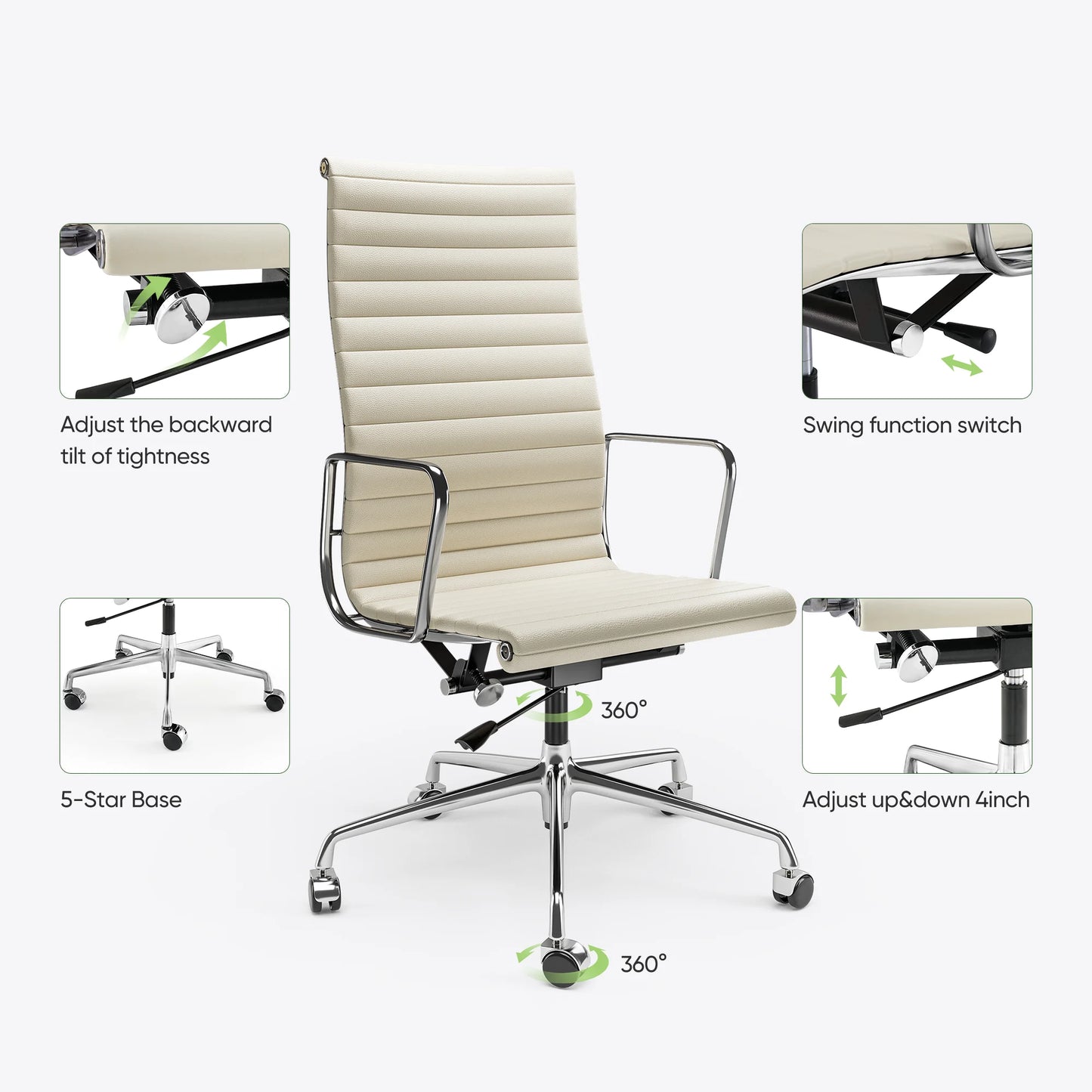 Ergonomic Leather Office Chair With Mid Back Support
