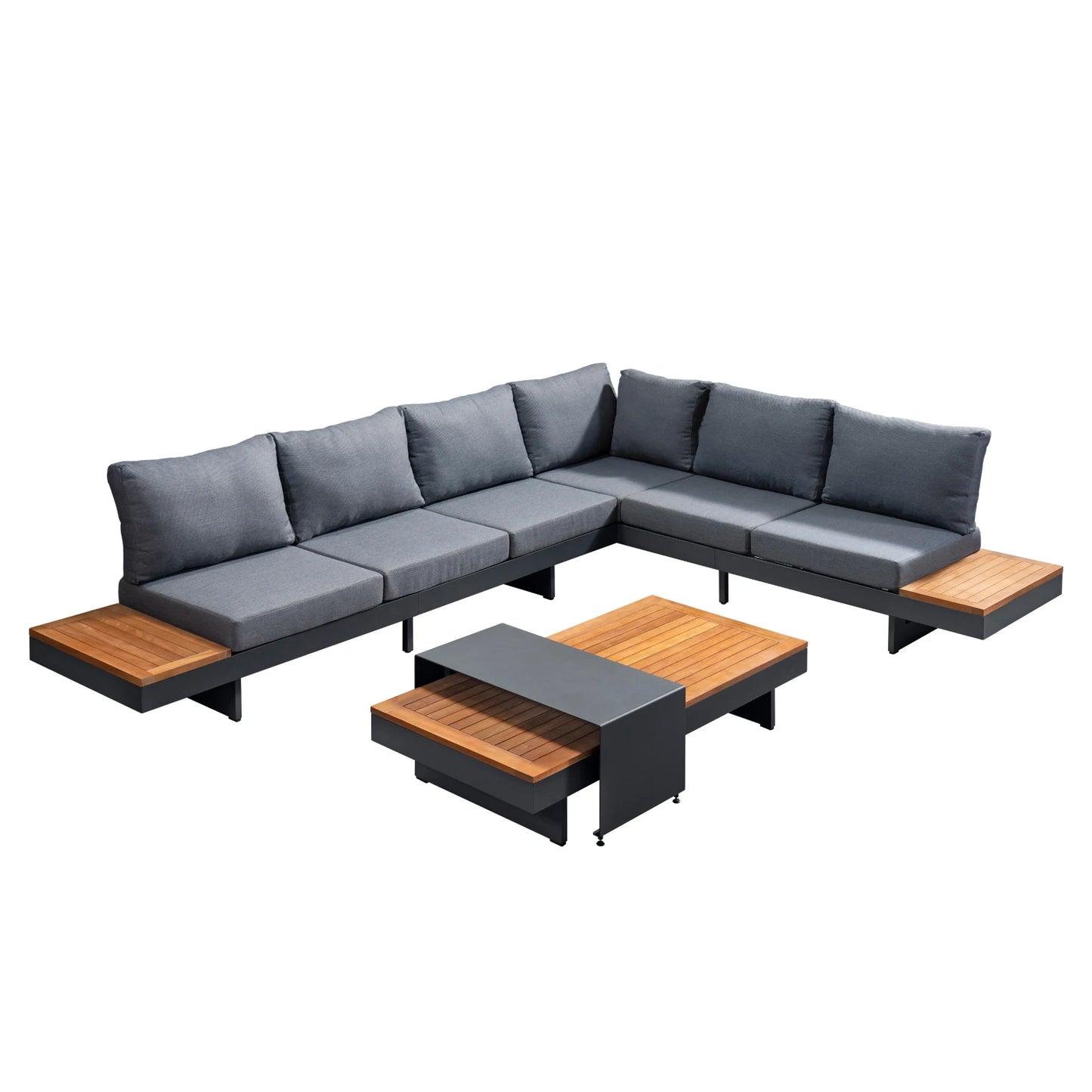 Patio Sectional Sofa Set With Built In Table And Cushions