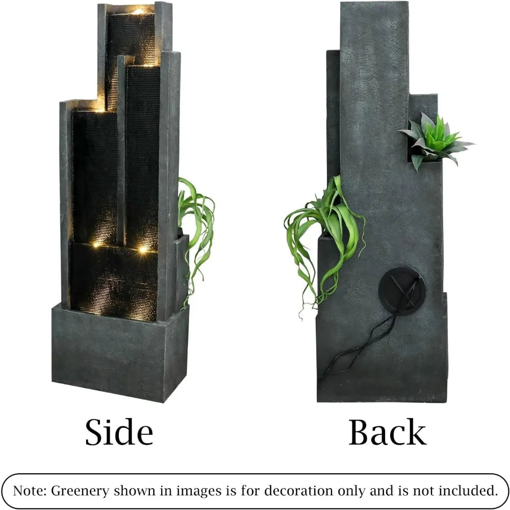 4-Tier Modern Outdoor Water Fountain with LED Lights