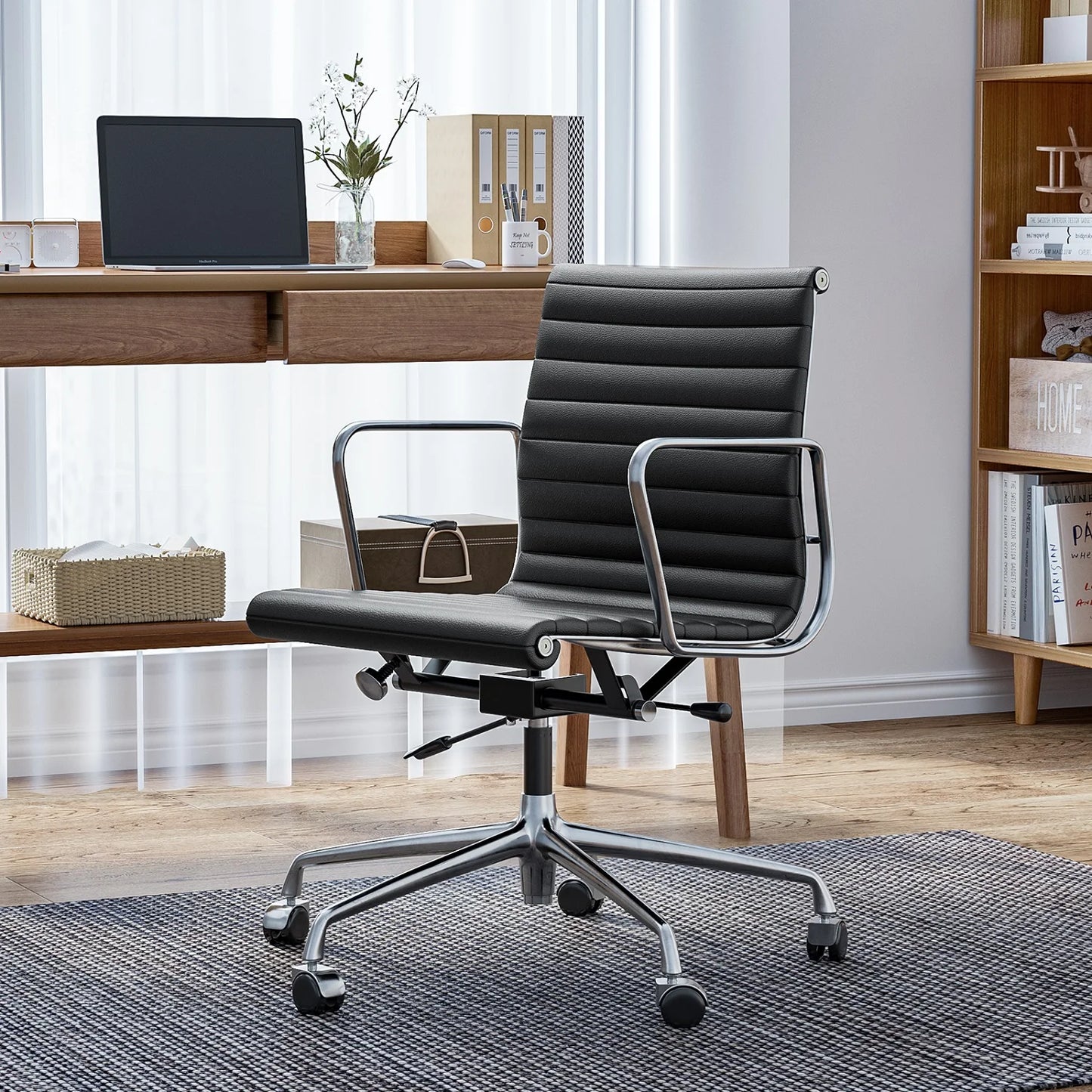 Ergonomic Leather Office Chair With Mid Back Support