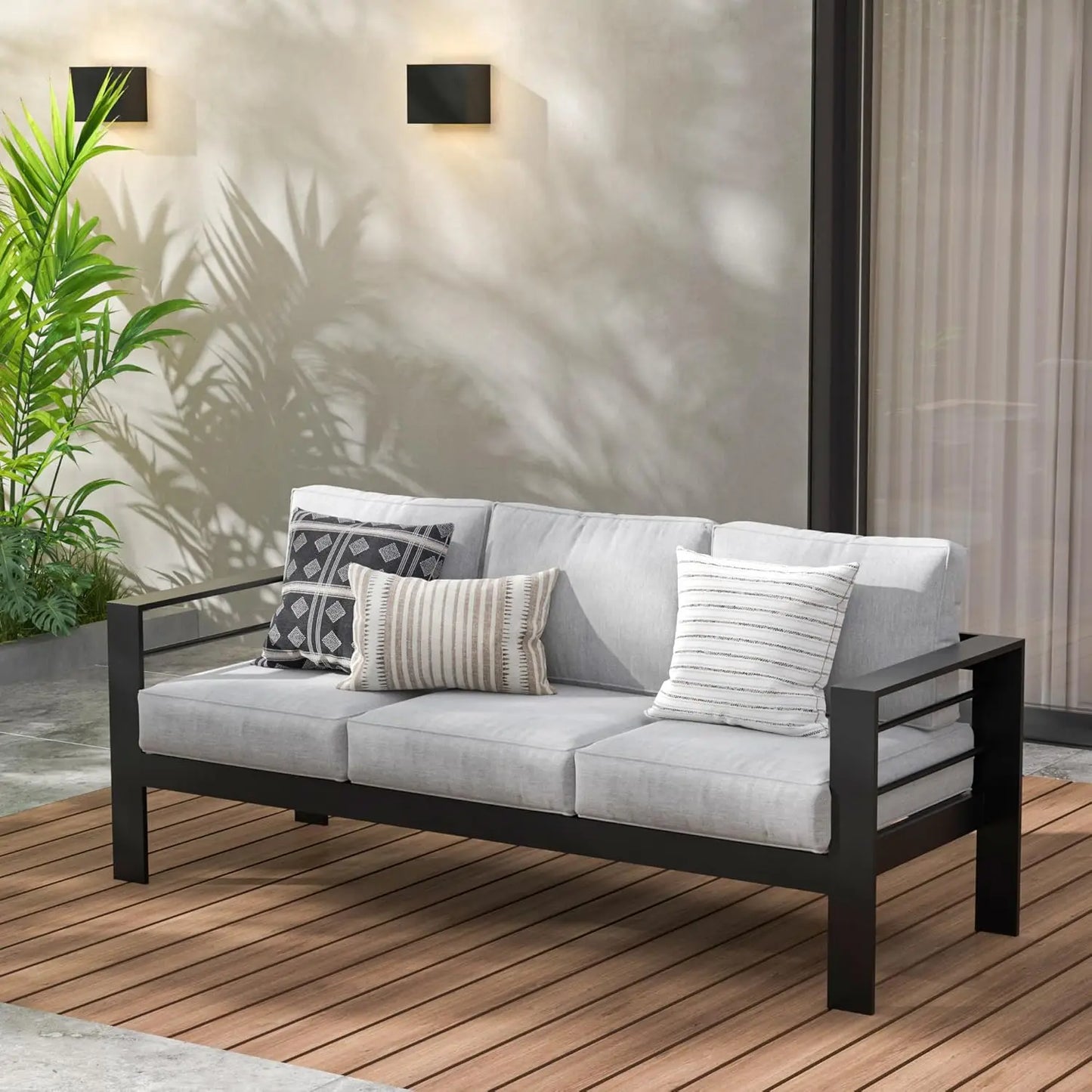 All-Weather Outdoor Aluminum Sofa Set - Premium 3-Seater Patio Couch with Comfortable Cushions
