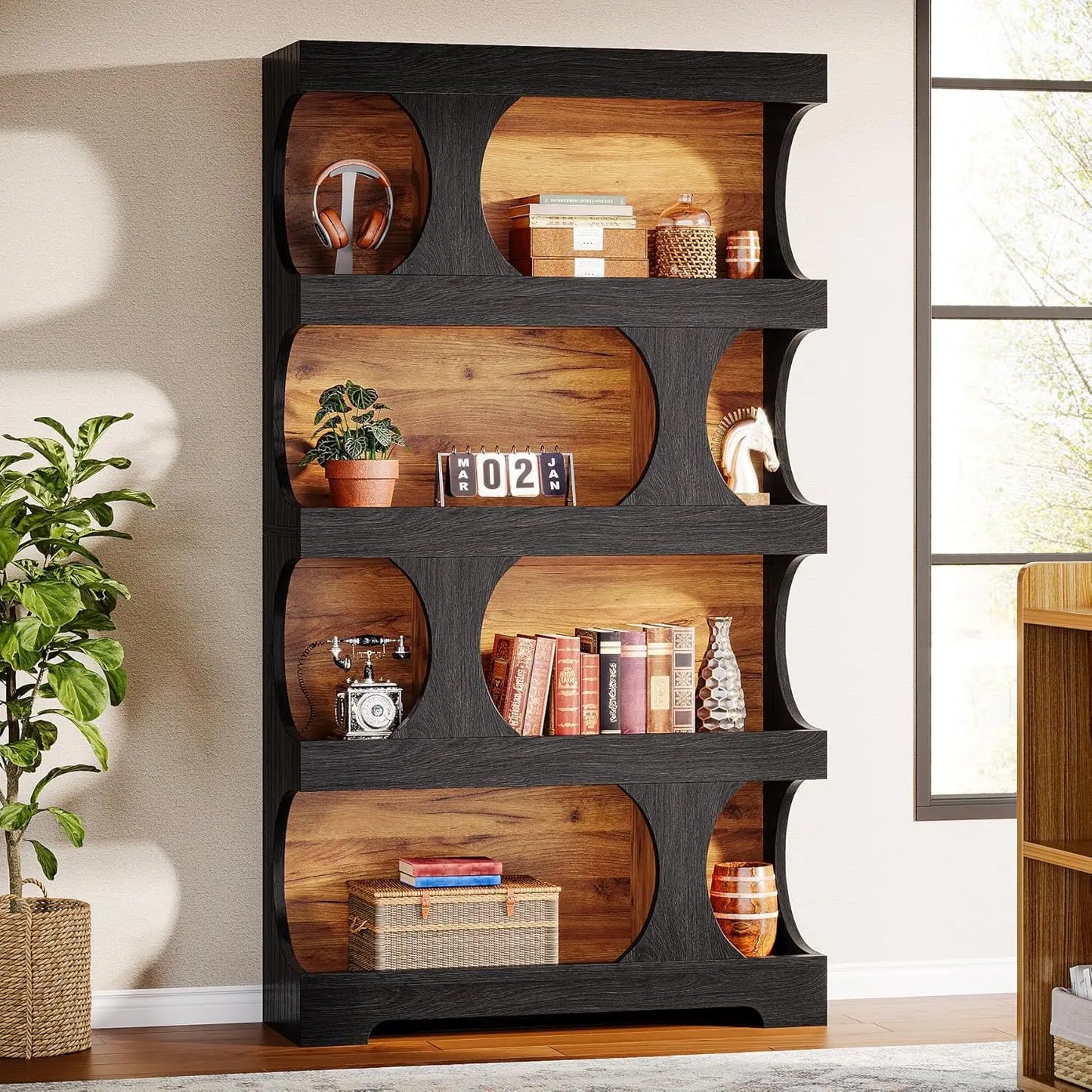 Black Modern Bookshelf 4 Tier Freestanding Display Shelf