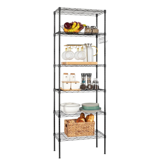 Wheeled Floor Storage Rack 5 Tier Carbon Steel Black