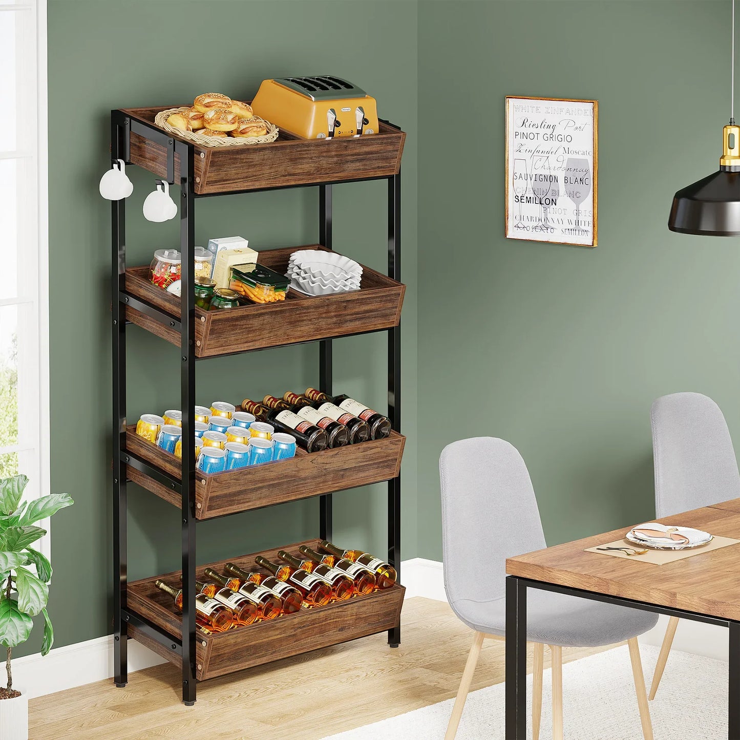 Tribesigns 4-Tier Wood Utility Storage Shelves, Fruit and Vegetable Basket Stand for Kitchen, Office, Store, Supremarket