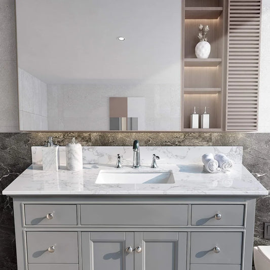 49 Inch Engineered Stone Vanity Top With Double Undermount Sink