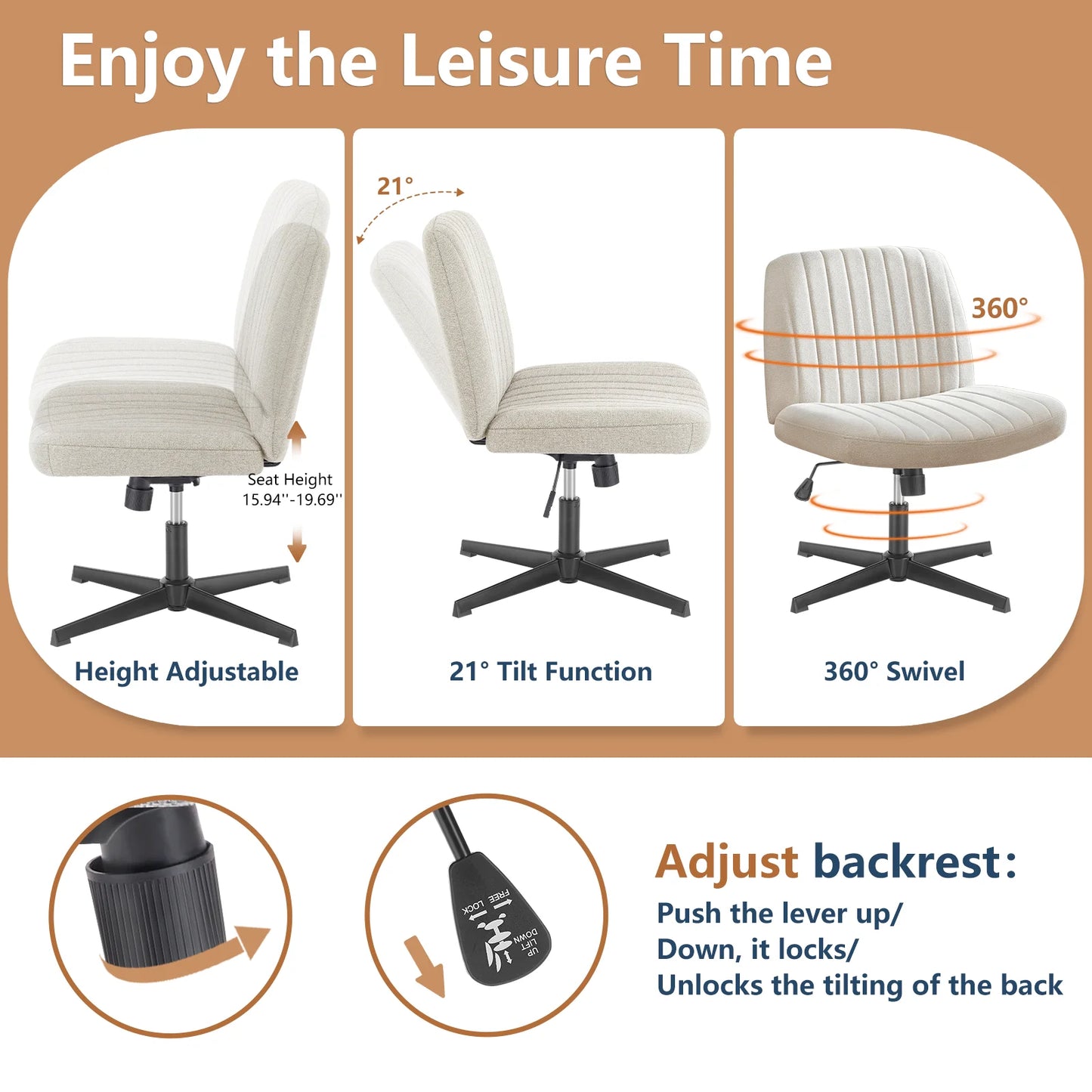 Cross Legged Office Chair With Wide Desk Adjustable Swivel