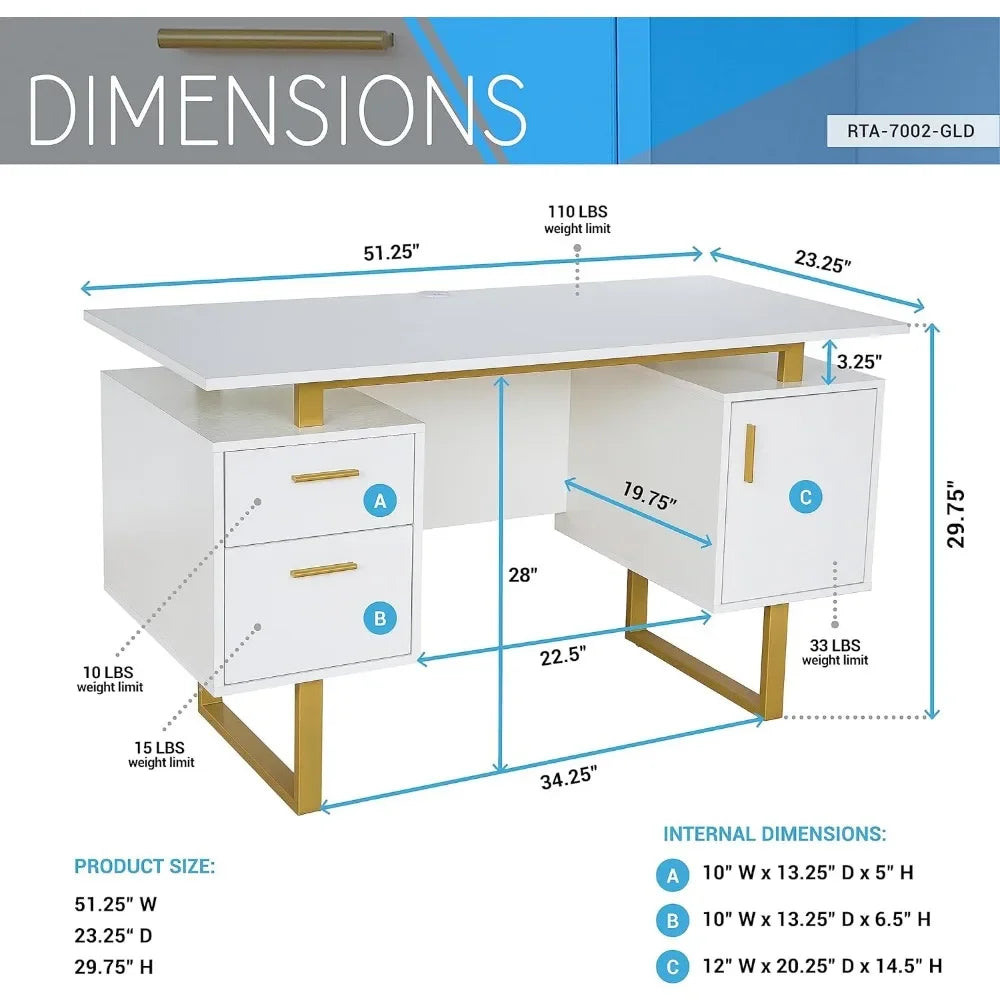 Modern Office Storage Drawers and Cabinet with Large Desktop Surface