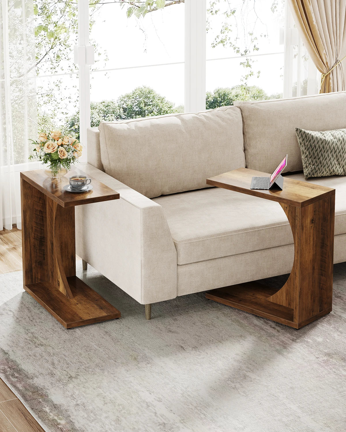 C Shaped End Table Over Couch Tray For Living Room
