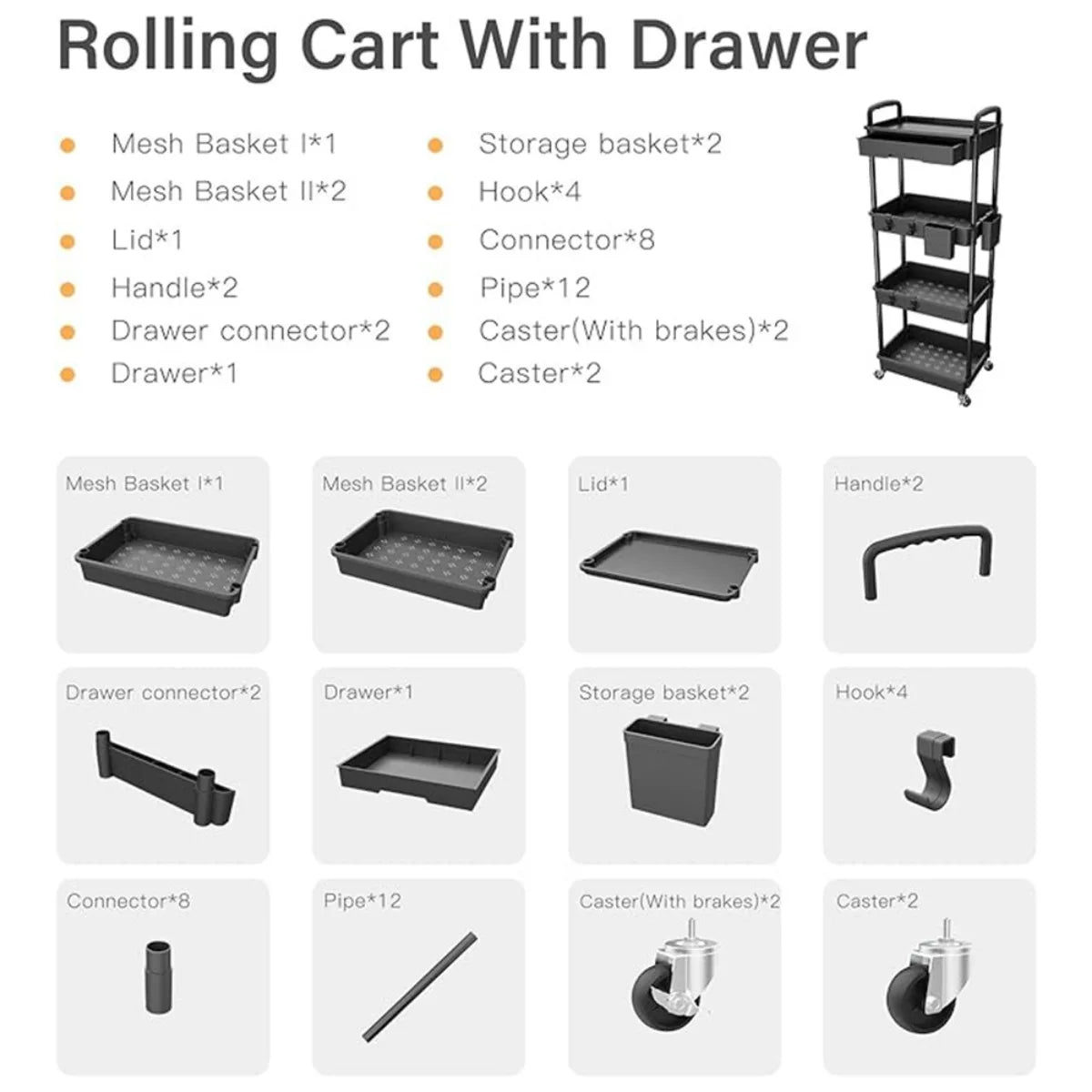 Tier Rolling Utility Cart with Drawer, Utility Cart Made of Multifunctional Storage Organizer Tool for Kitchen, Bathroom