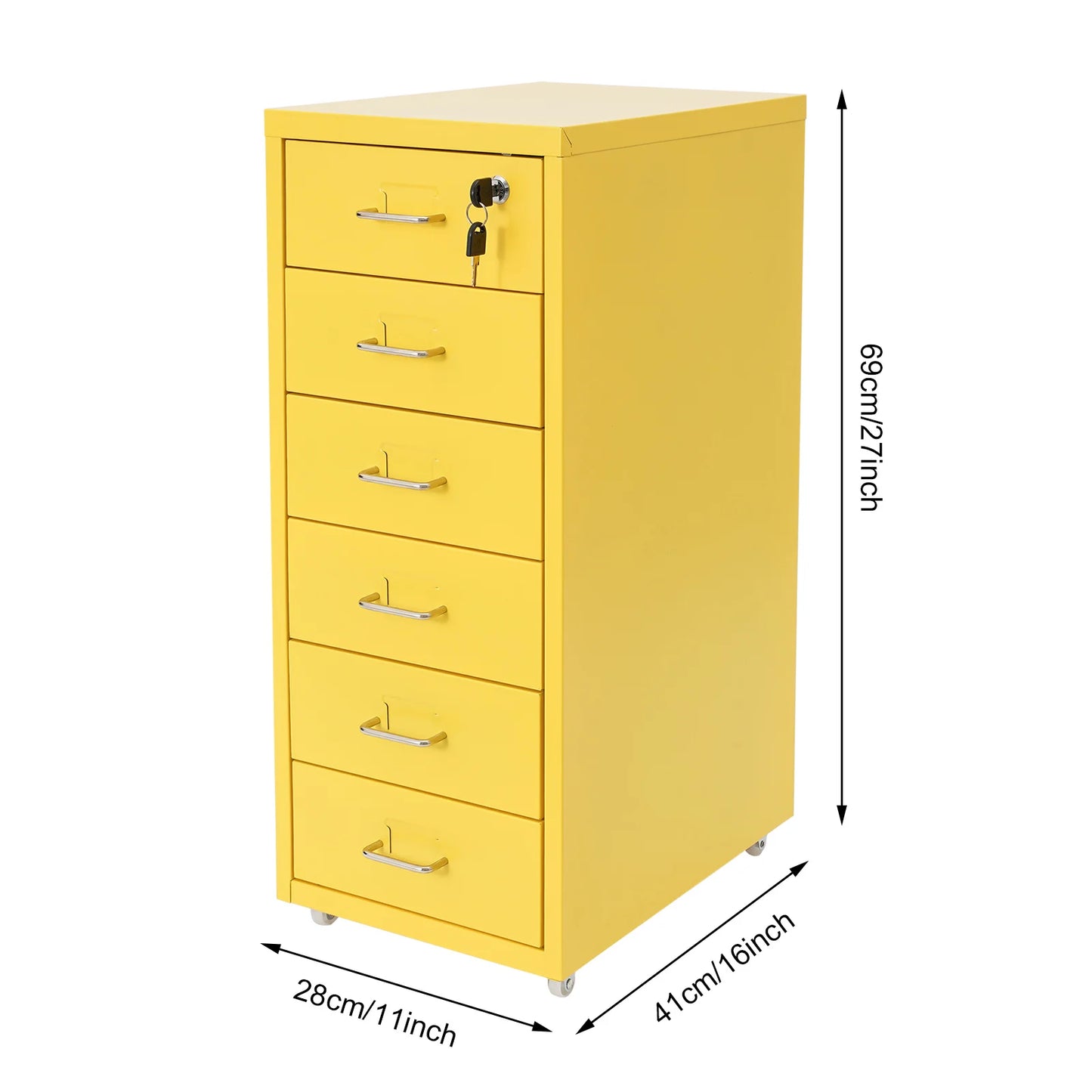 Yellow Metal File Cabinet With Wheels For Office Storage