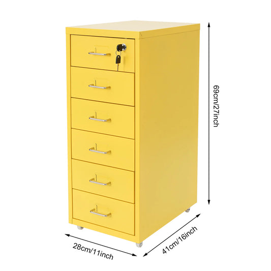 Yellow Metal File Cabinet With Wheels For Office Storage