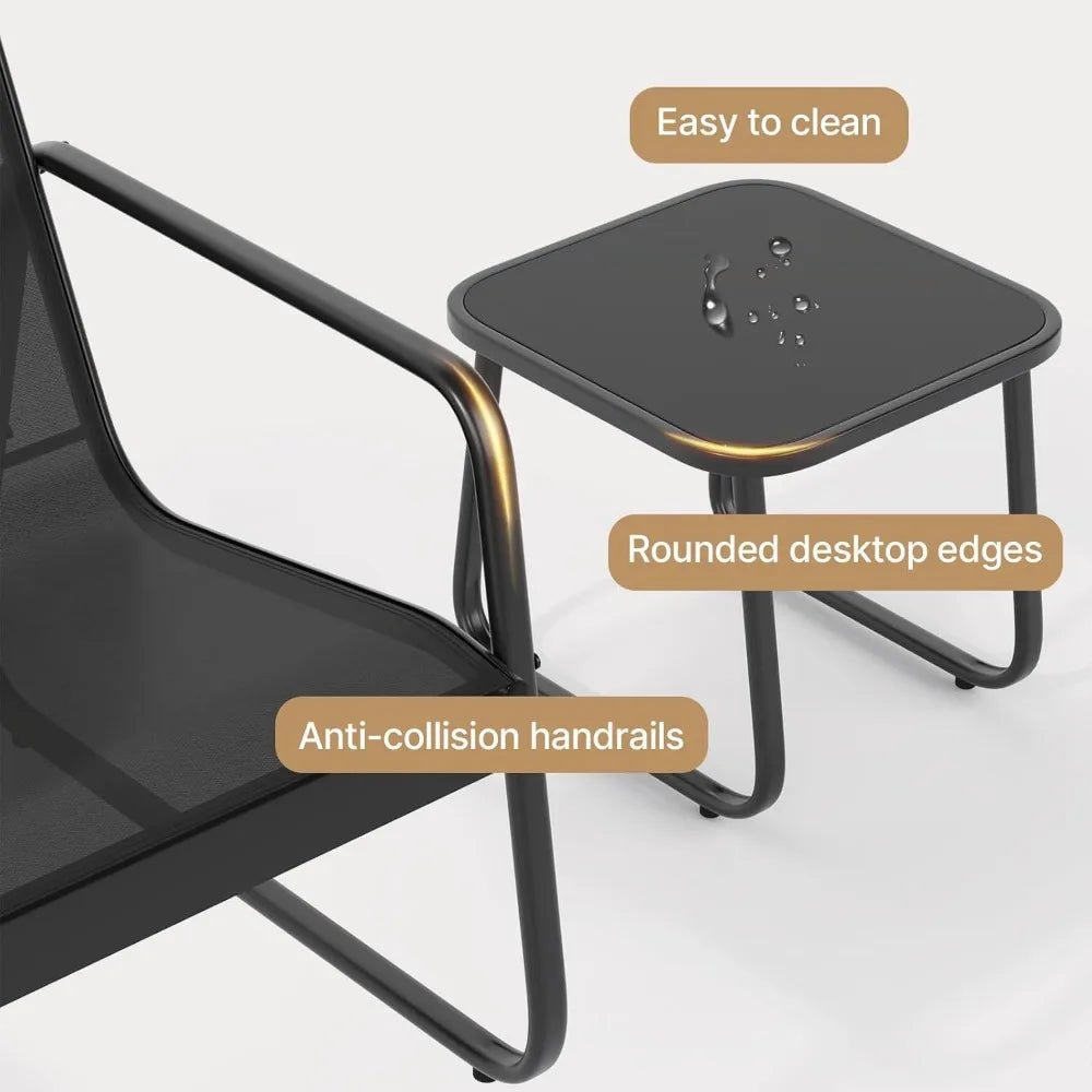 Patio Chairs Set of 2 with Metal Frame Glass Table Outdoor Furniture