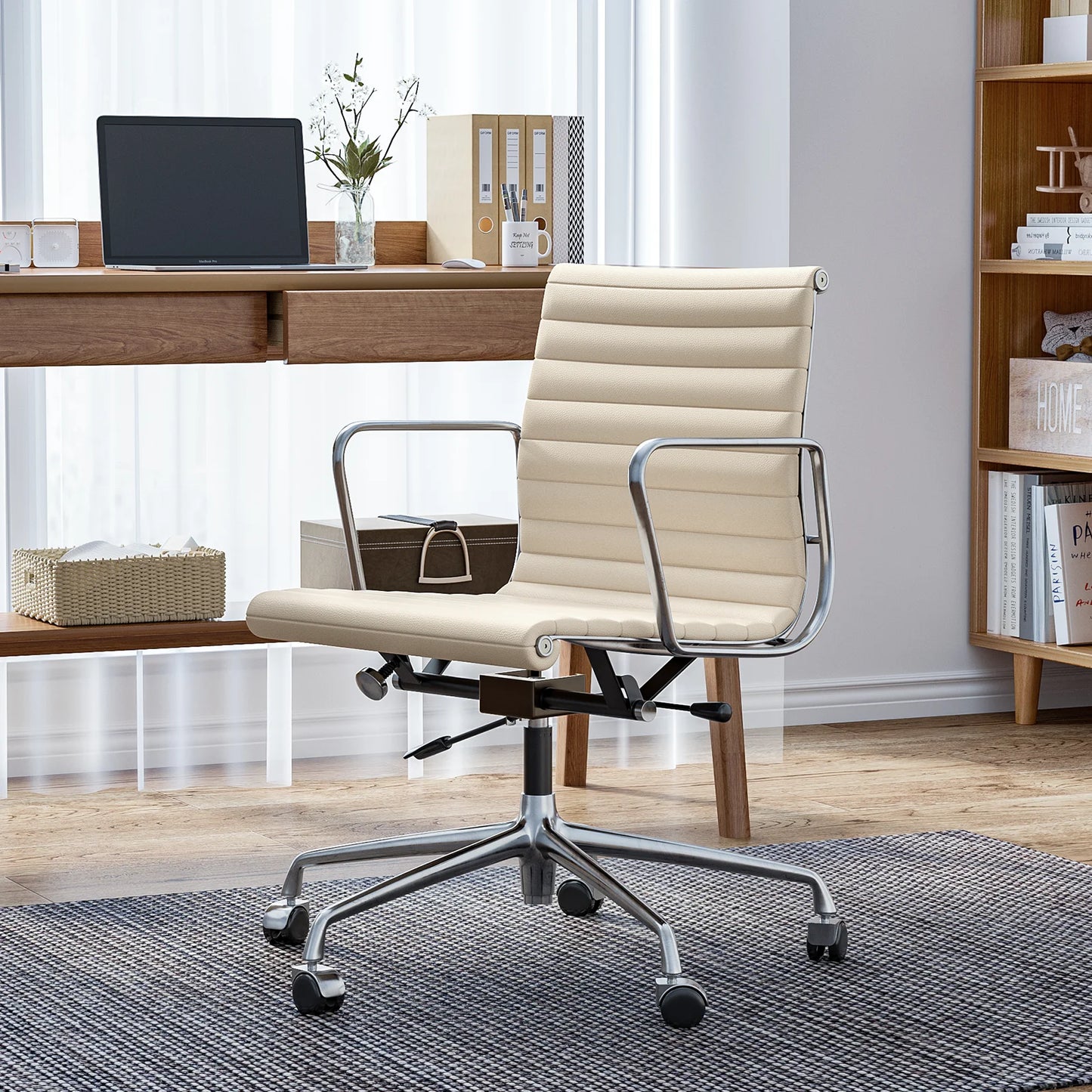 Ergonomic Leather Office Chair With Mid Back Support