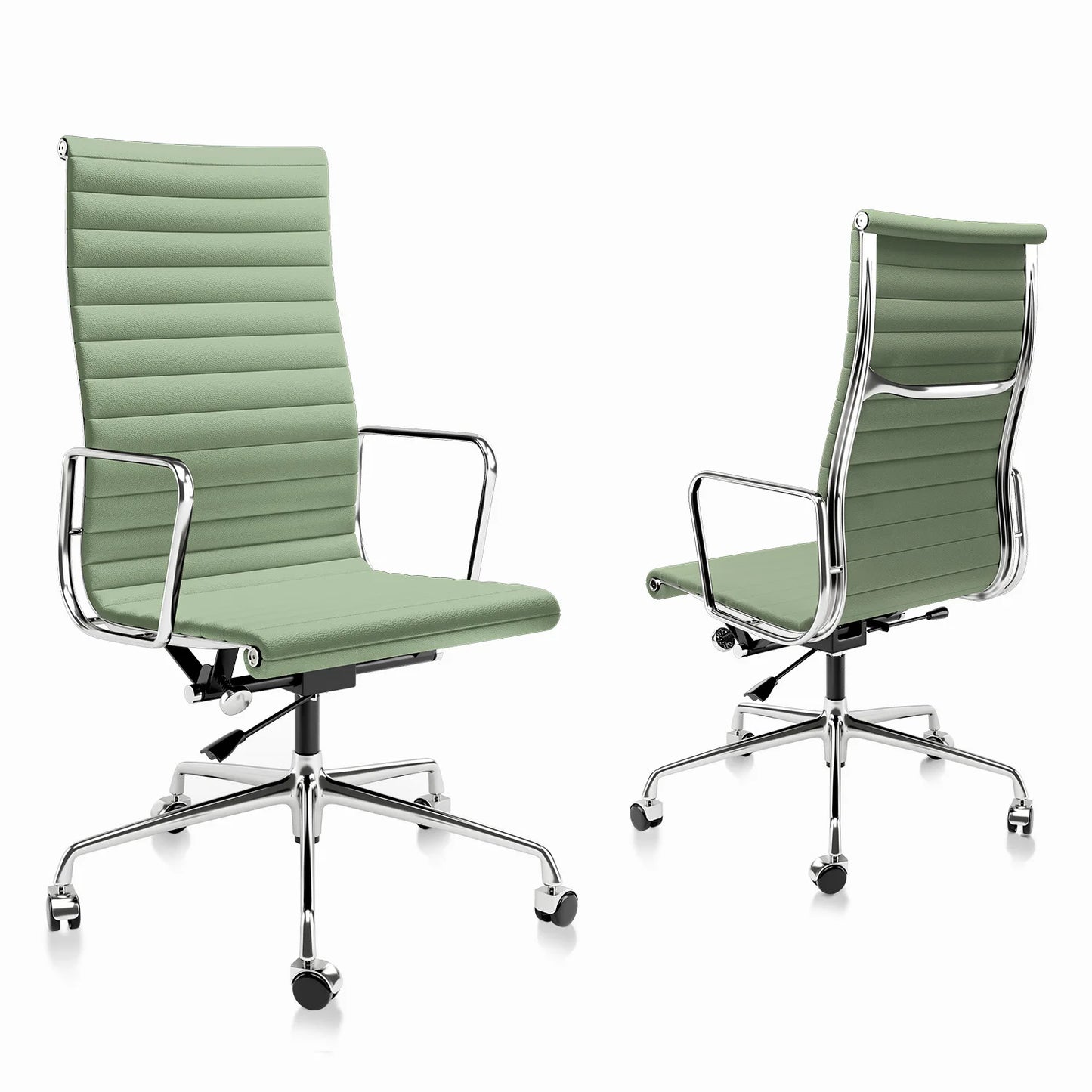 Low Back Brown Leather Office Chair Aluminum Frame Swivel
