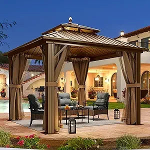 Hardtop Gazebo With Nettings Curtains Durable Shelter