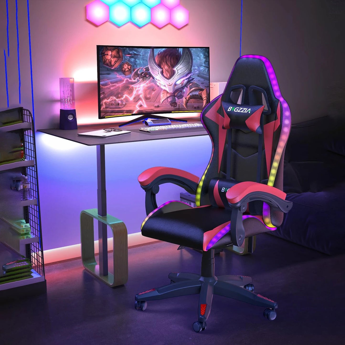 RGB Gaming Chair With LED Lights And Ergonomic Headrest