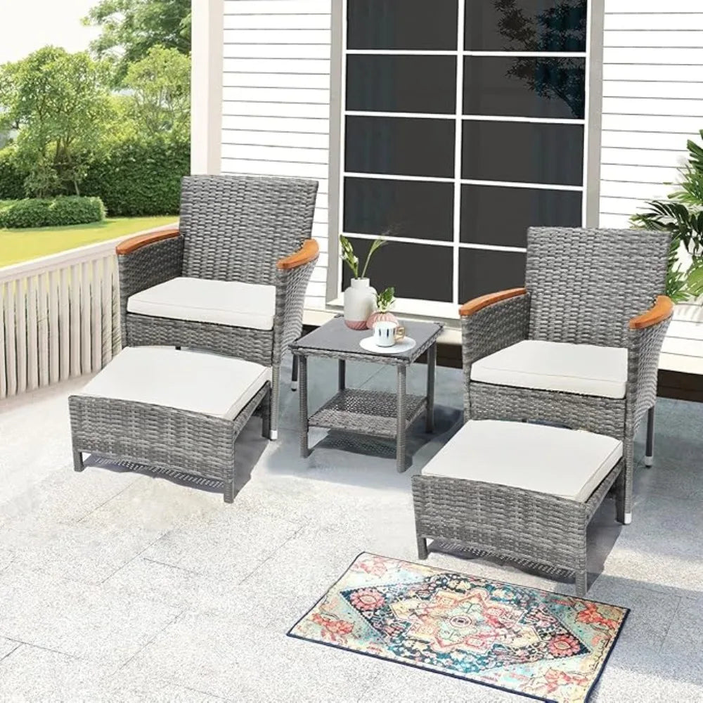 5 Piece Outdoor Wicker Patio Furniture Set with Cushions