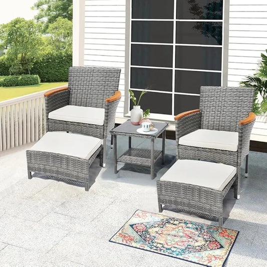 5 Piece Outdoor Wicker Patio Furniture Set with Cushions