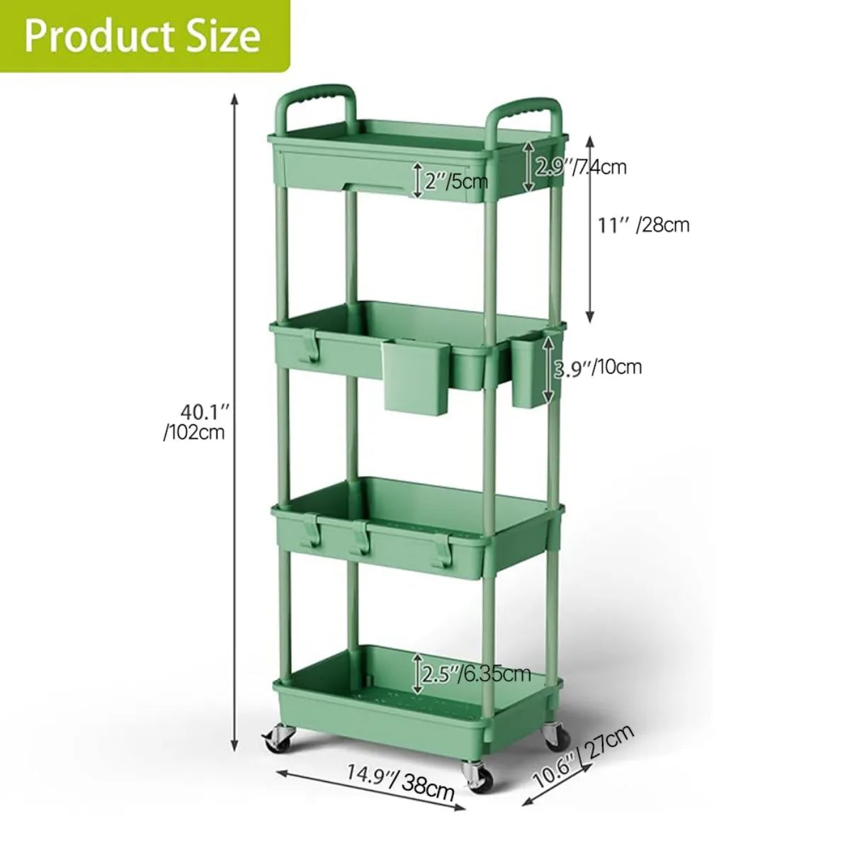 Tier Rolling Utility Cart with Drawer, Utility Cart Made of Multifunctional Storage Organizer Tool for Kitchen, Bathroom