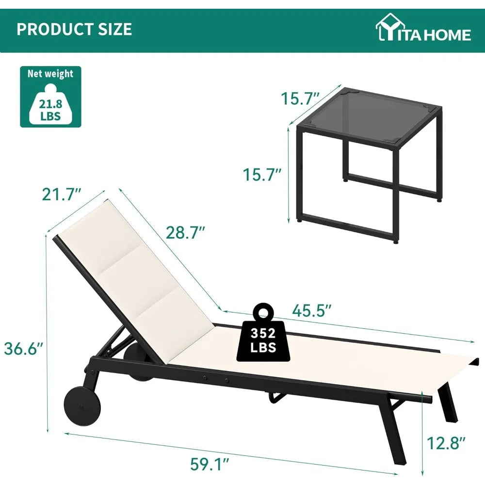 Outdoor Patio Chaise Lounge Set With Adjustable Backrest