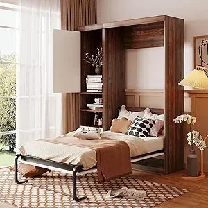 Softsea Full Size Murphy Bed Cabinet White Wood Wall Bed
