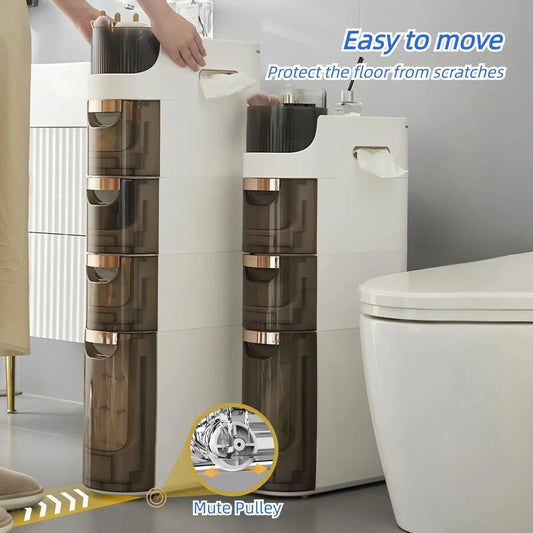 Slim 4-Tier Waterproof Bathroom Storage Cabinet with Drawers