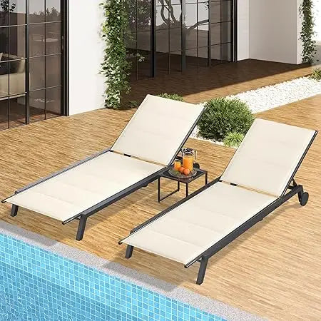Outdoor Patio Chaise Lounge Set With Adjustable Backrest
