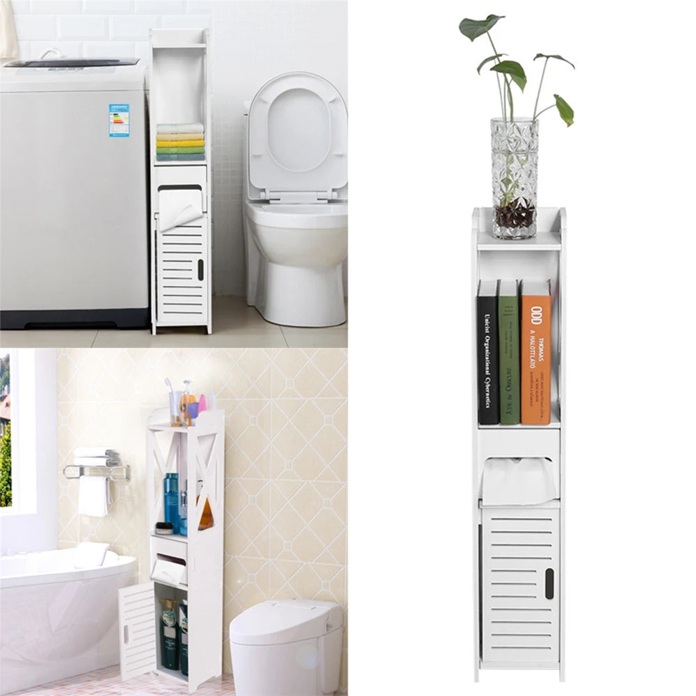 Bathroom Storage Cupboard 80x15.5x15CM Bathroom Toilet Furniture Cabinet White Wood Cupboard Shelf Tissue Storage Rack