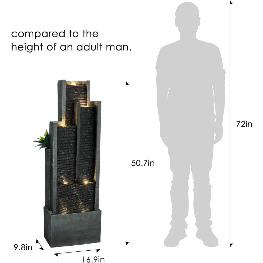 4-Tier Modern Outdoor Water Fountain with LED Lights