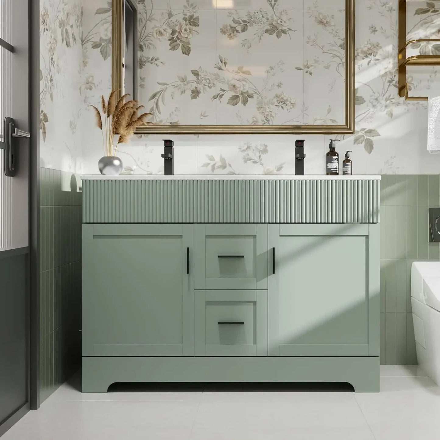 48 Inch Modern Bathroom Vanity Double Undermount Sink Combo