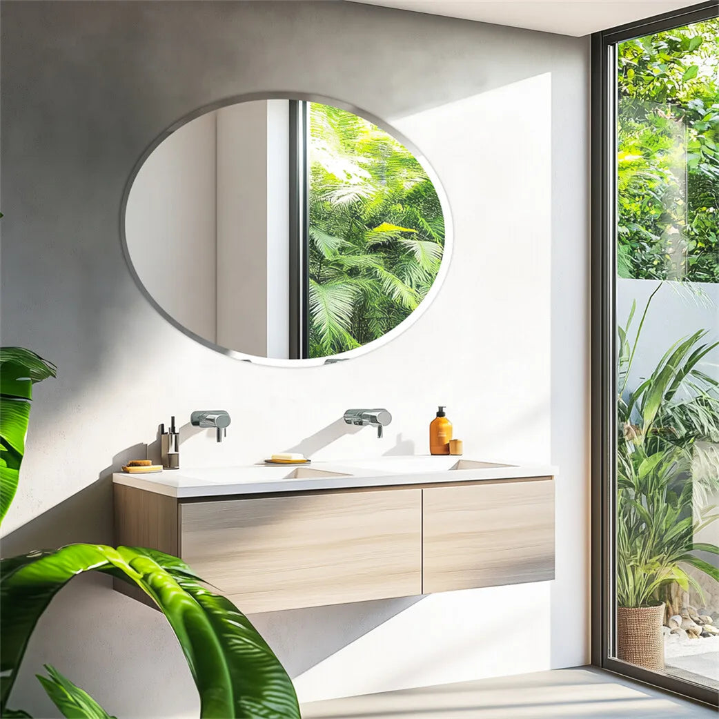 50/60CM Oval Mirror for Bathroom Entryway Living Room Beveled Edge Frameless Vanity Makeup Mirror Horizontal or Vertical