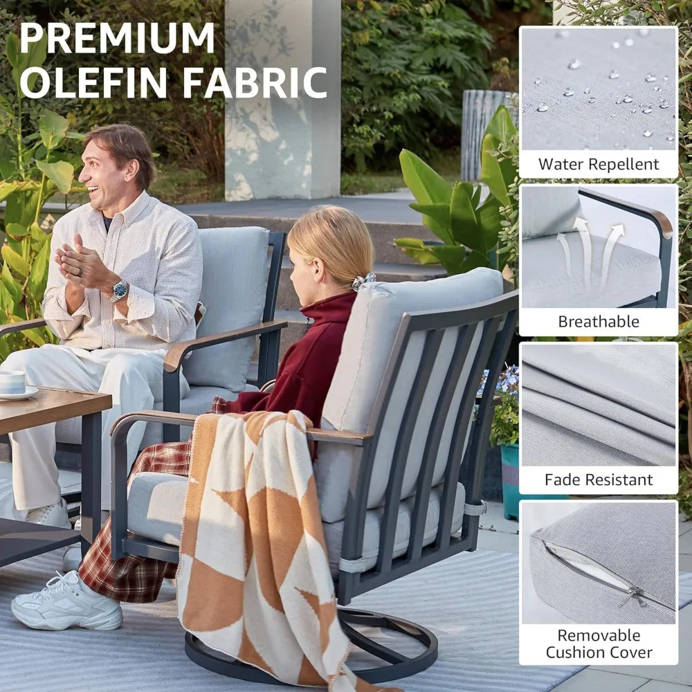 5 Piece Patio Furniture Set, Outdoor Conversation Set with 4 Pcs Swivel Rocking Chairs and 27" Double-layer Coffee Table