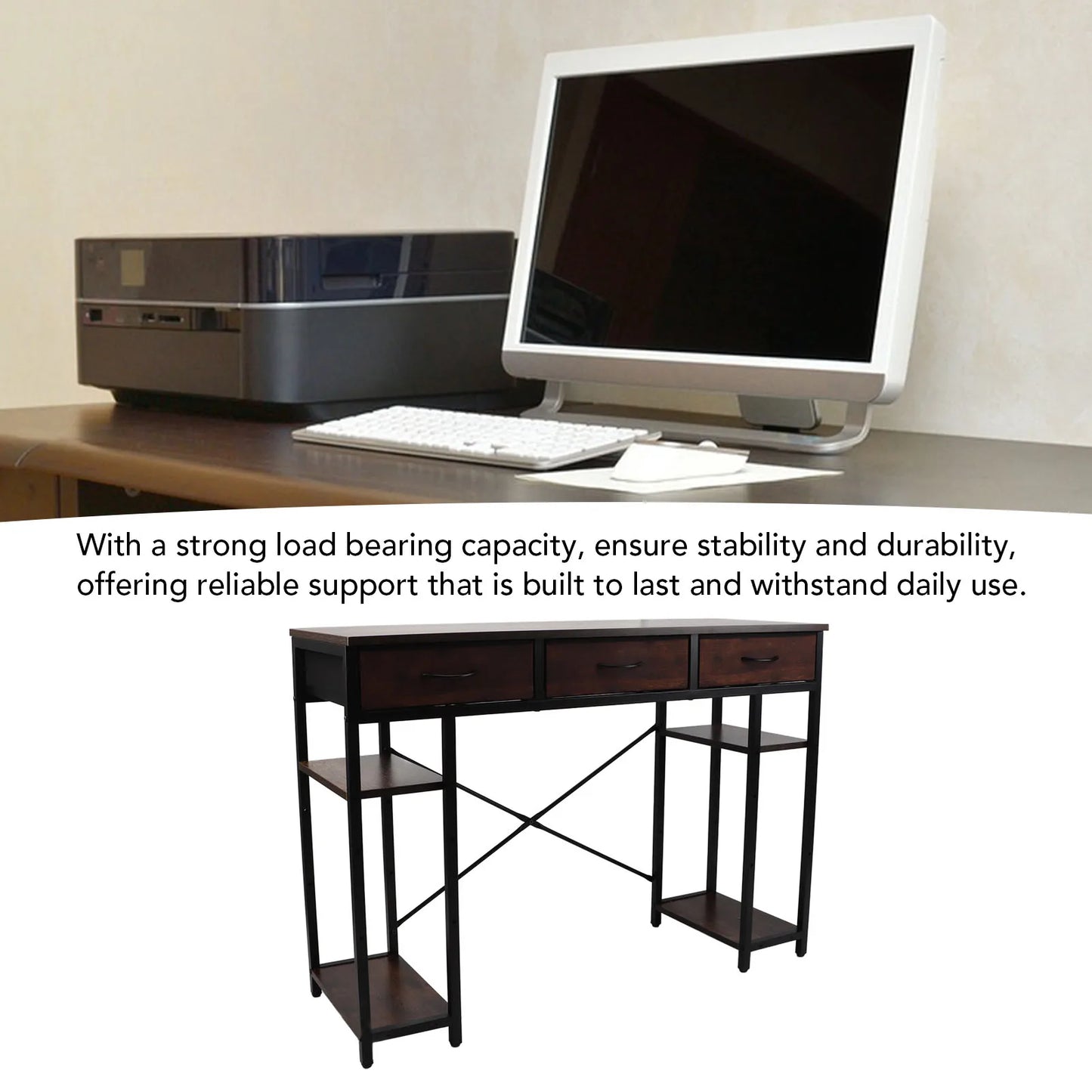 Retro Computer Desk With Drawer Sturdy Metal Frame