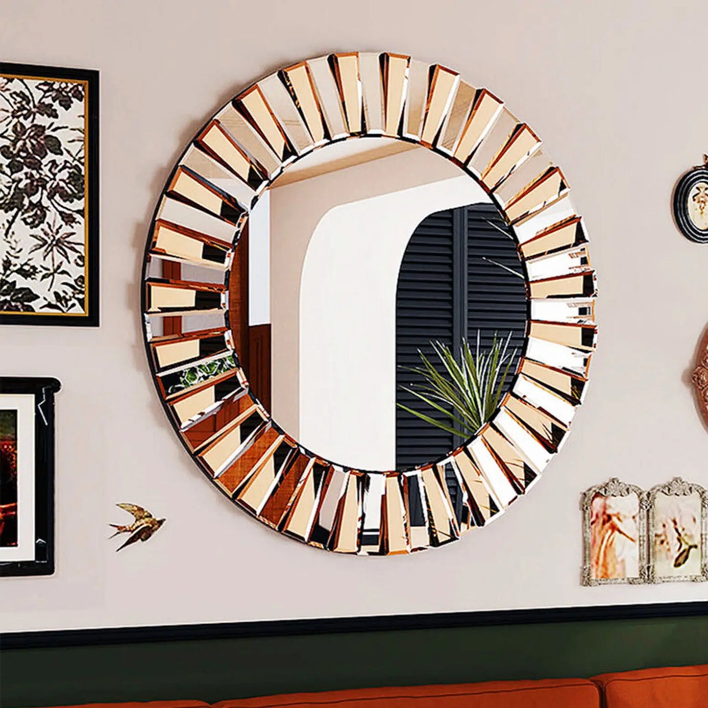 XL Enthusiasm Decor Mirror Wall Accent Mirror 60/80cm Round for Entrance Hallway Bathroom