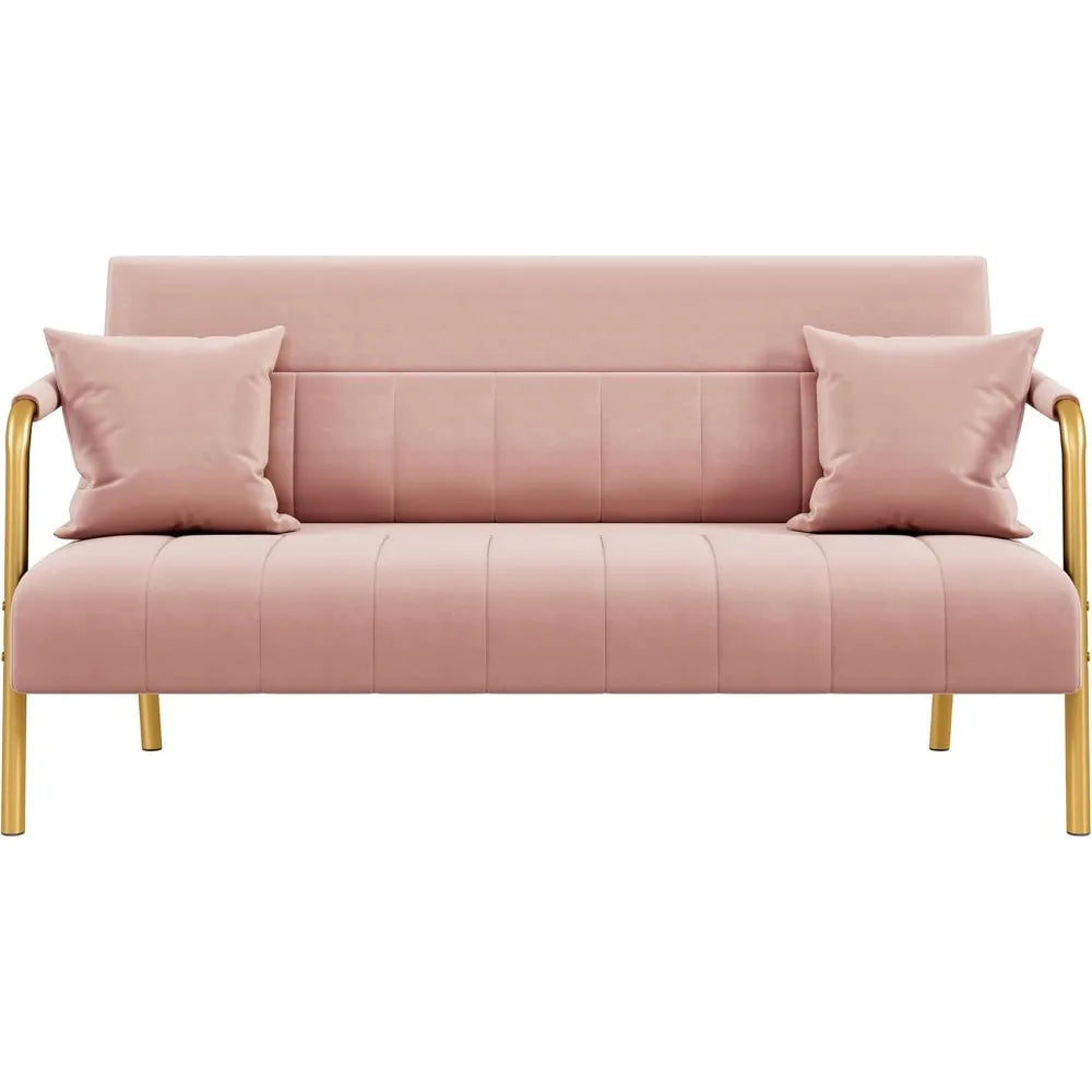 Luxurious Velvet Sofa with Gold-Tone Metal Arms and Legs
