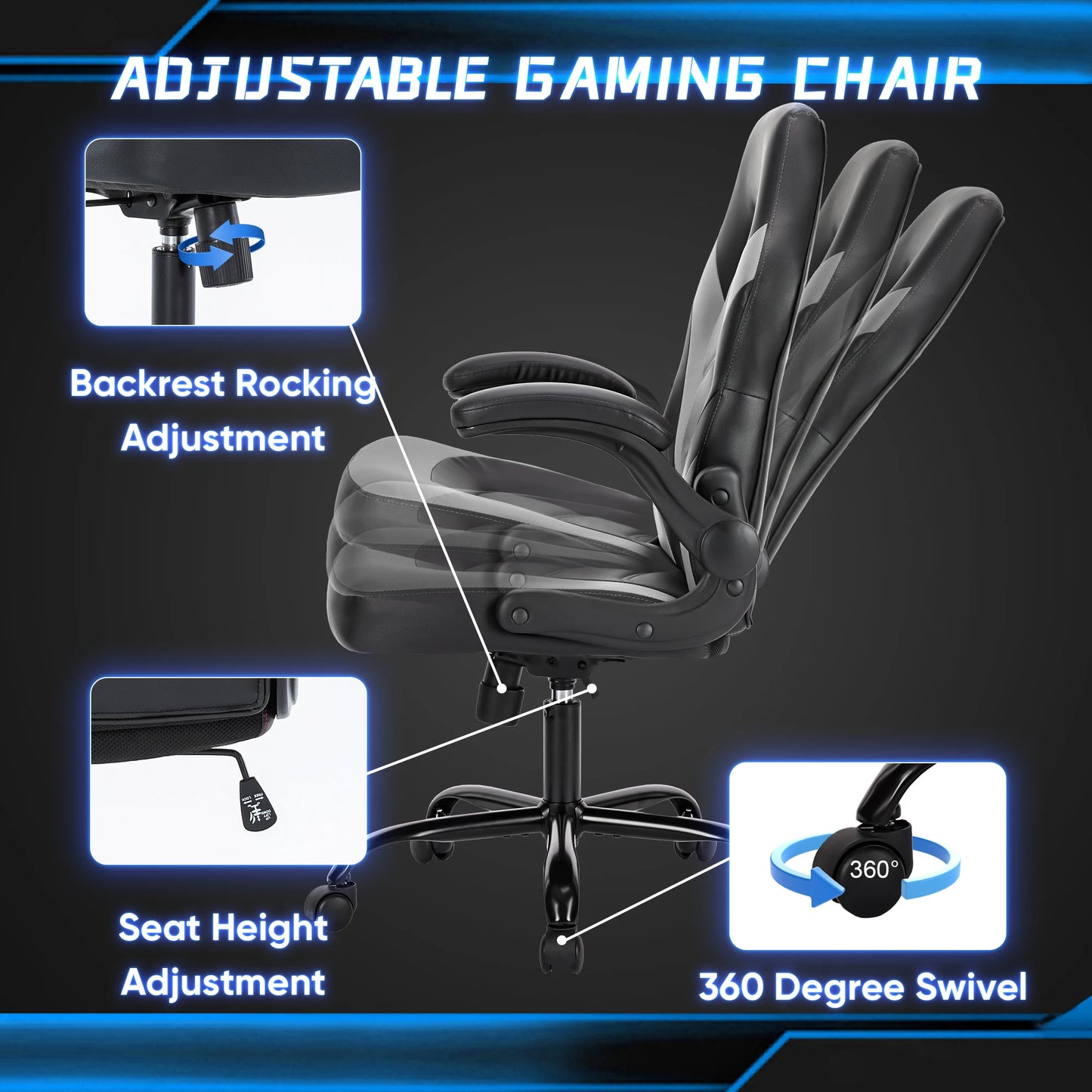 Ergonomic Office Chair Gaming Desk Chair Adjustable Armrests