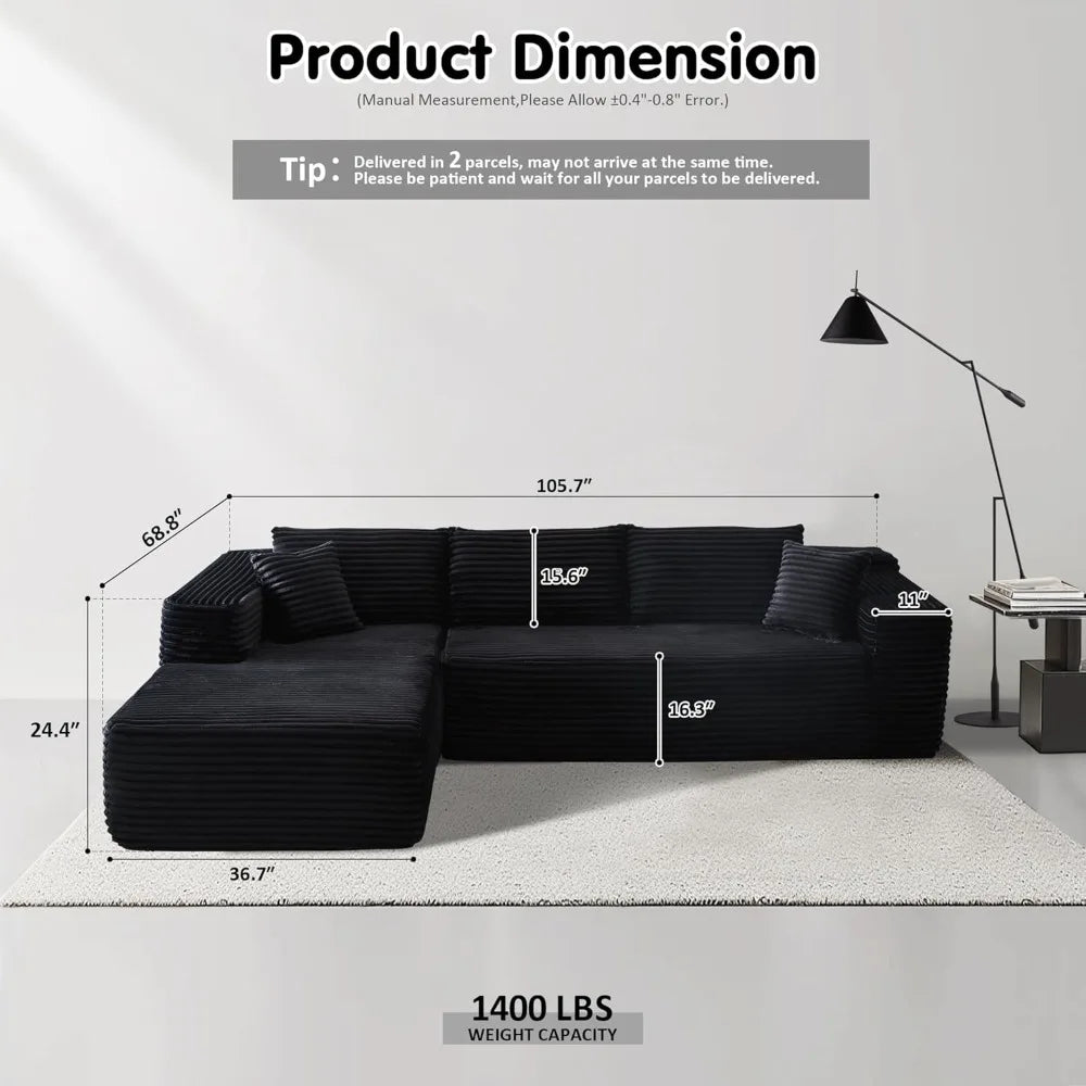 104" Cloud Sectional Couch with L-Shape Chaise,Modern Modular Sofa with Deep Seat, Upholstered Couches for Living Room Bedroom,