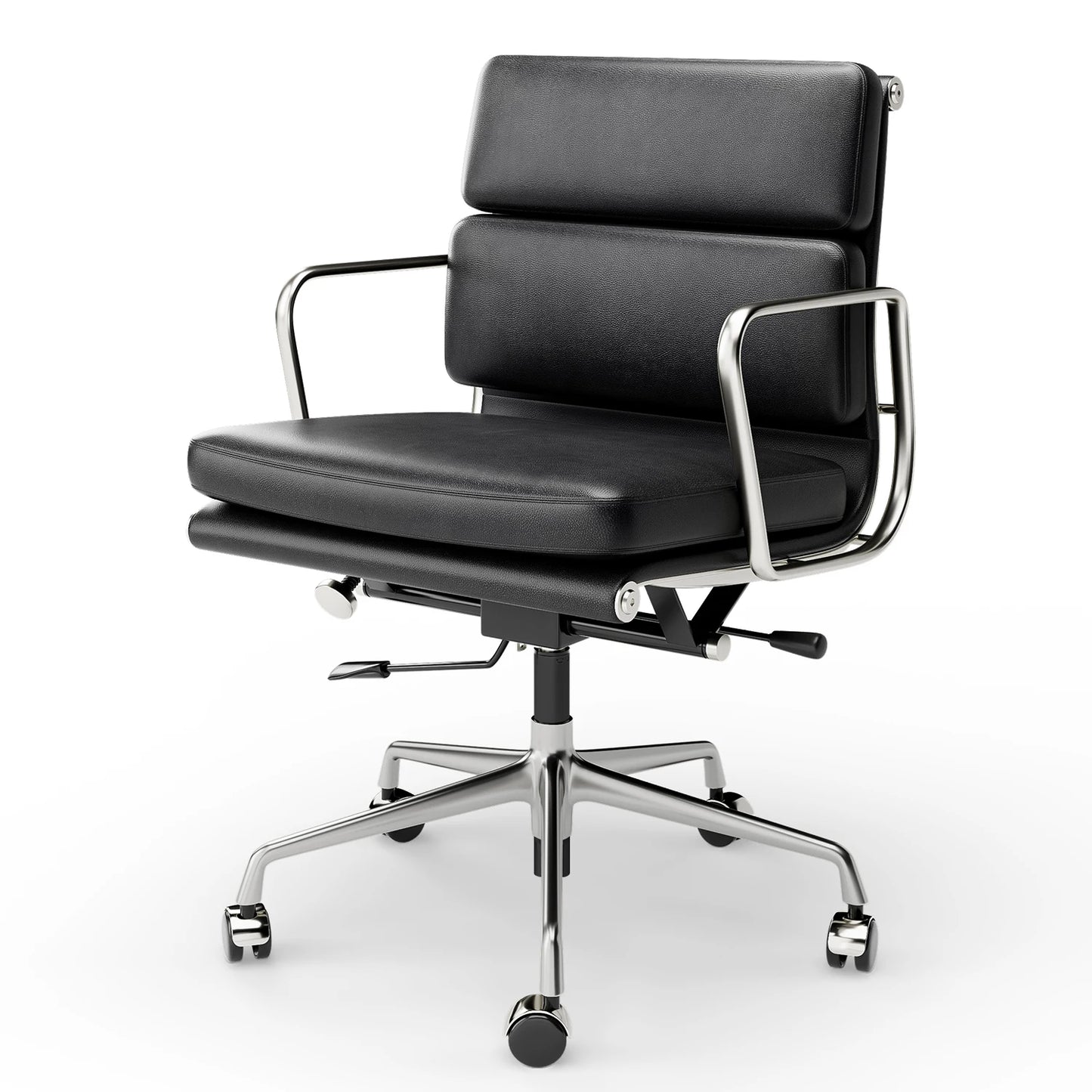 Leather Office Guest Chair With Wheels Adjustable Swivel