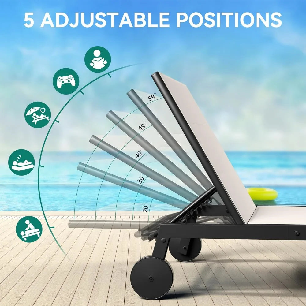 Outdoor Patio Chaise Lounge Set With Adjustable Backrest