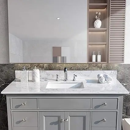49 Inch Engineered Stone Vanity Top With Double Undermount Sink