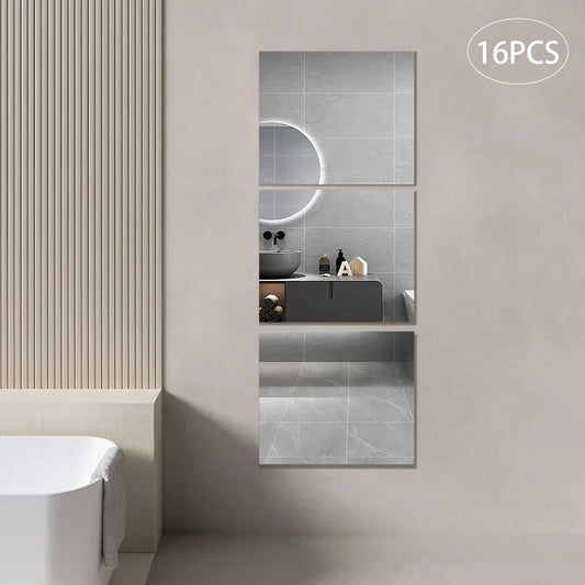 Acrylic Wall Mirrors Set 16pcs Self Adhesive for Bathroom