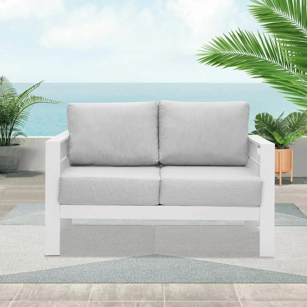 All-Weather Outdoor Aluminum Sofa Set - Premium 3-Seater Patio Couch with Comfortable Cushions