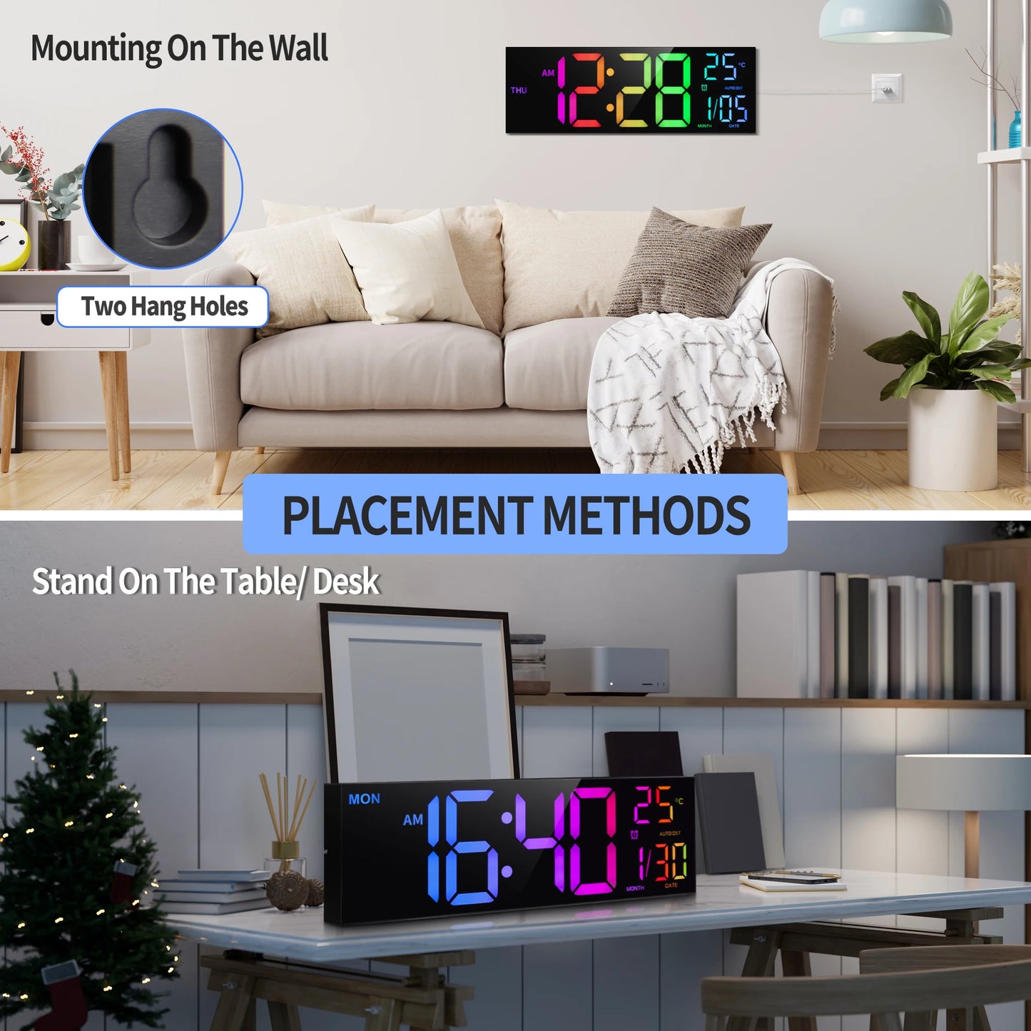 16 Inch Digital Wall Clock With Led Display And Remote
