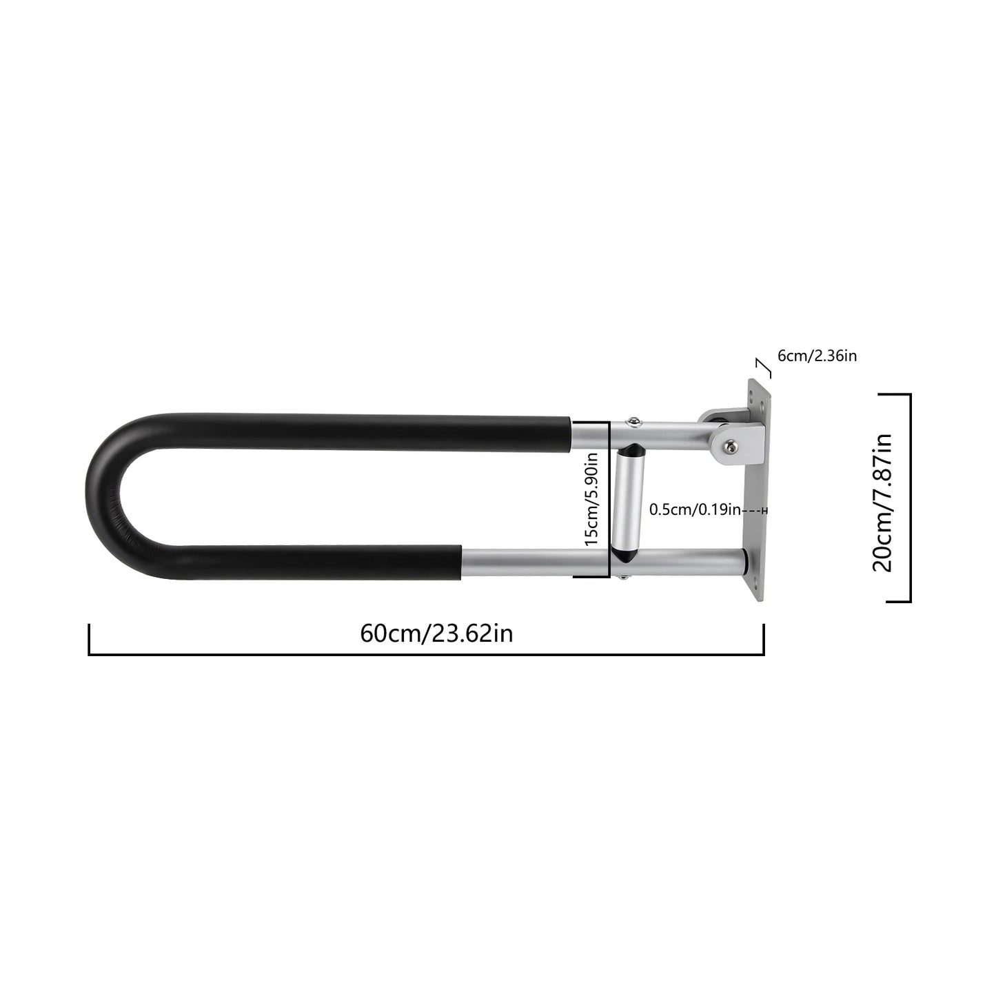 Foldable Grab Bar 264.55LBS Max Load 23.62IN Non-Slip Handrail Wall Mount for Bathroom Toilet Elderly Safety Support
