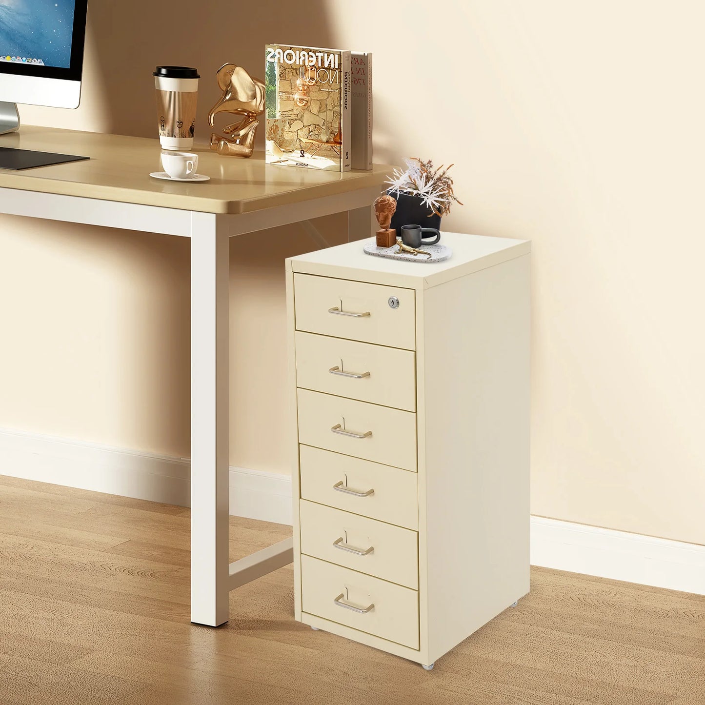 Lockable Rolling Metal File Cabinet With 6 Drawers