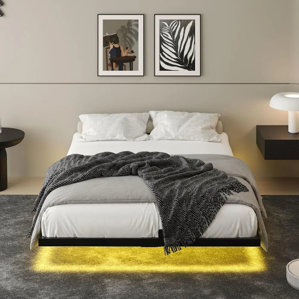 Full Size Metal Bed Frame with Smart LED Lights and Storage